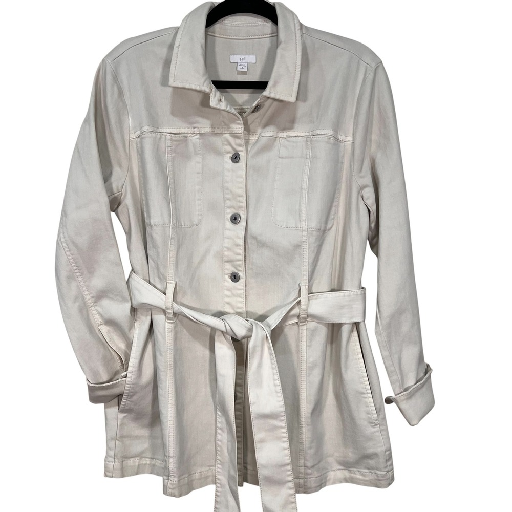 J. Jill Cream Belted Utility Jacket Womens Medium Petite Off White Stretch